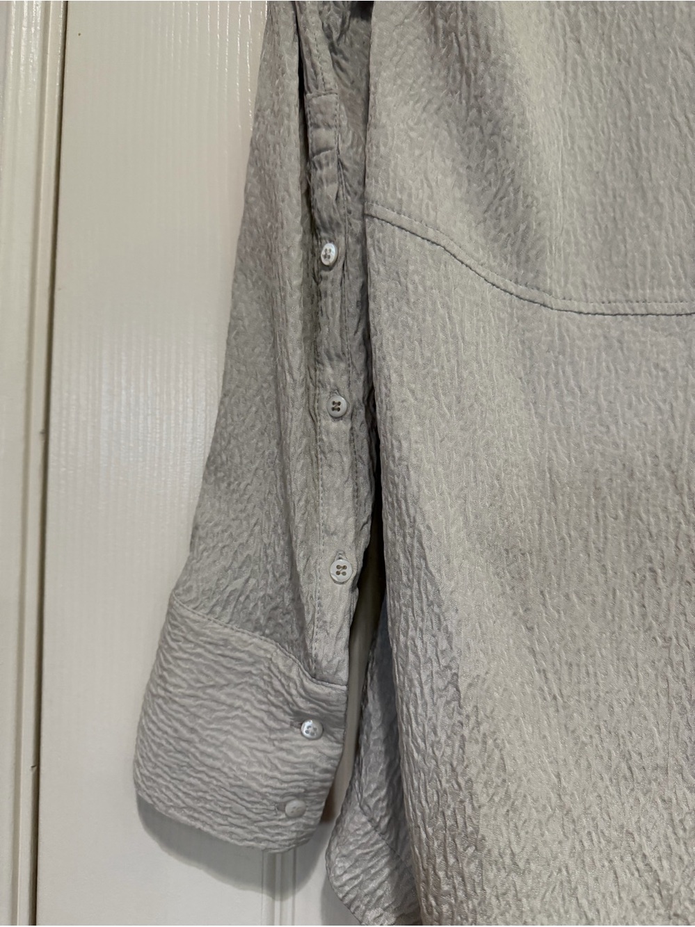 Helmut Lang Textured Silk Asymmetrical Blouse Tunic Greige Taupe Size P - Picture 5 of 7
